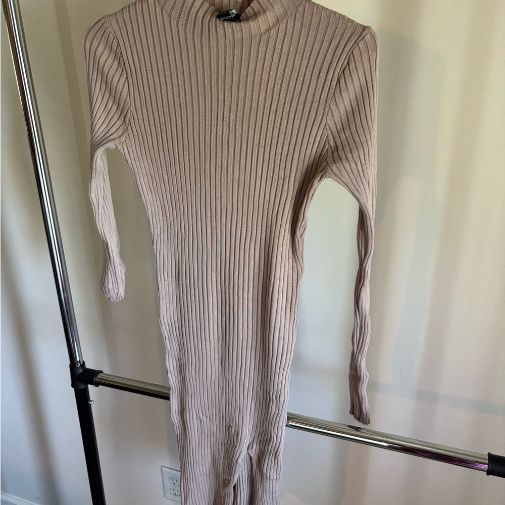 Forever 21 Ribbed Long Sleeve Dress - Cream
